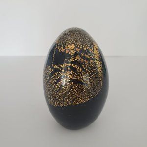 Vintage Paperweight Black Glass Gold Foil Egg Shape GLASS ACT Collectible kitsch